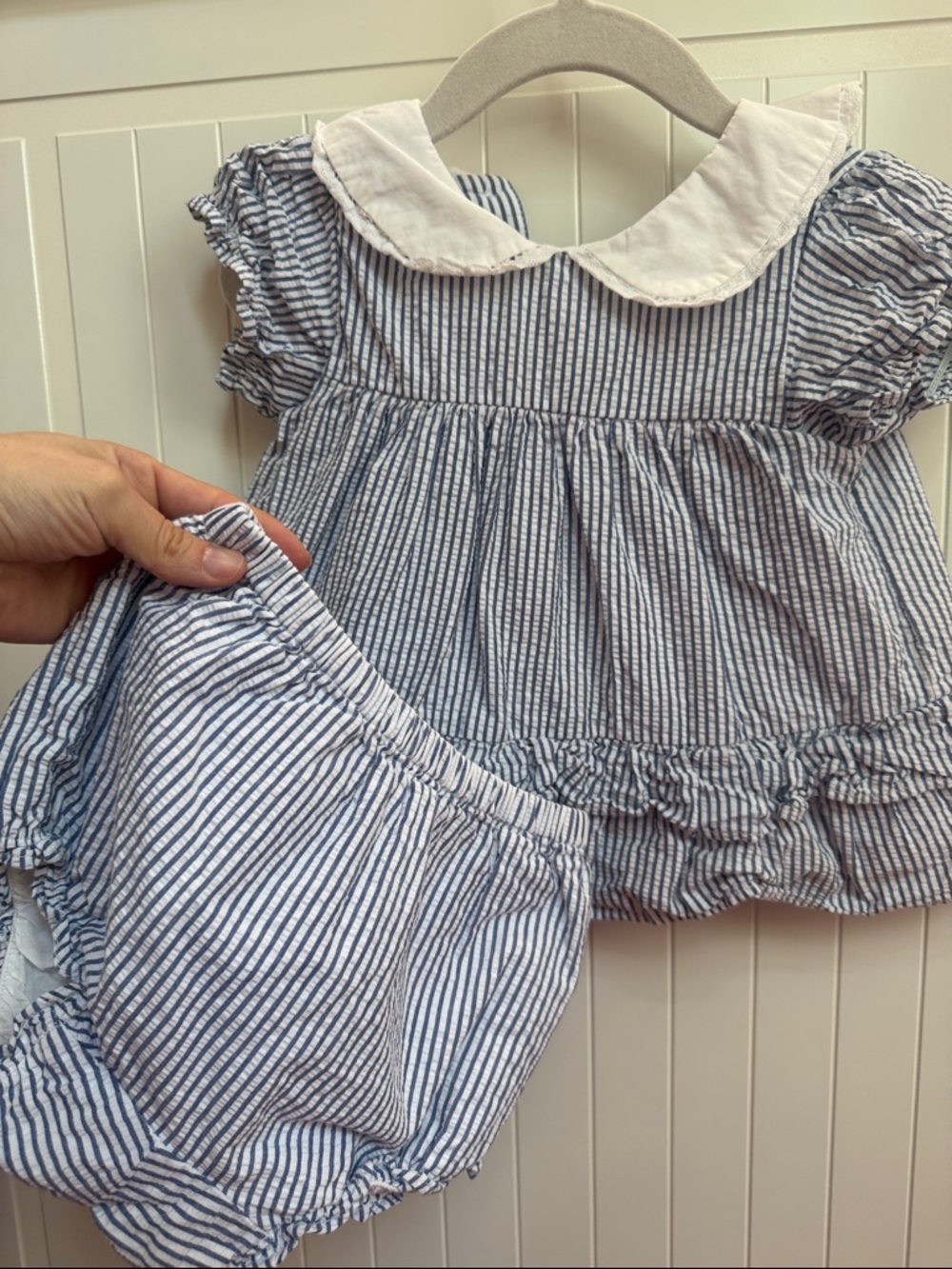 Janie and Jack Blue and White Striped Baby Shorts with Elastic Waist